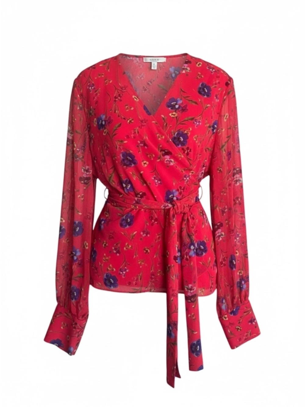 Hobbs London Elizabeth Red Floral Wrap Blouse Silk Long Sleeve Top 6